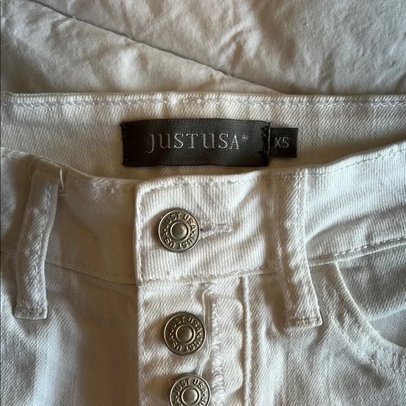 Just USA White Button-Up Denim Shorts - Picture 2 of 8